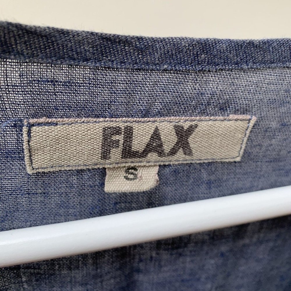 FLAX Linen Tunic Top Size Small Blue Holiday Relaxed Oversized Long Sleeves - Picture 3 of 10